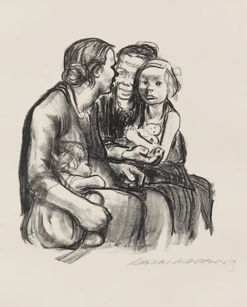 Dwie rozmawiające kobiety z dwojgiem dzieci, 1930 – nr 2, Käthe Kollwitz