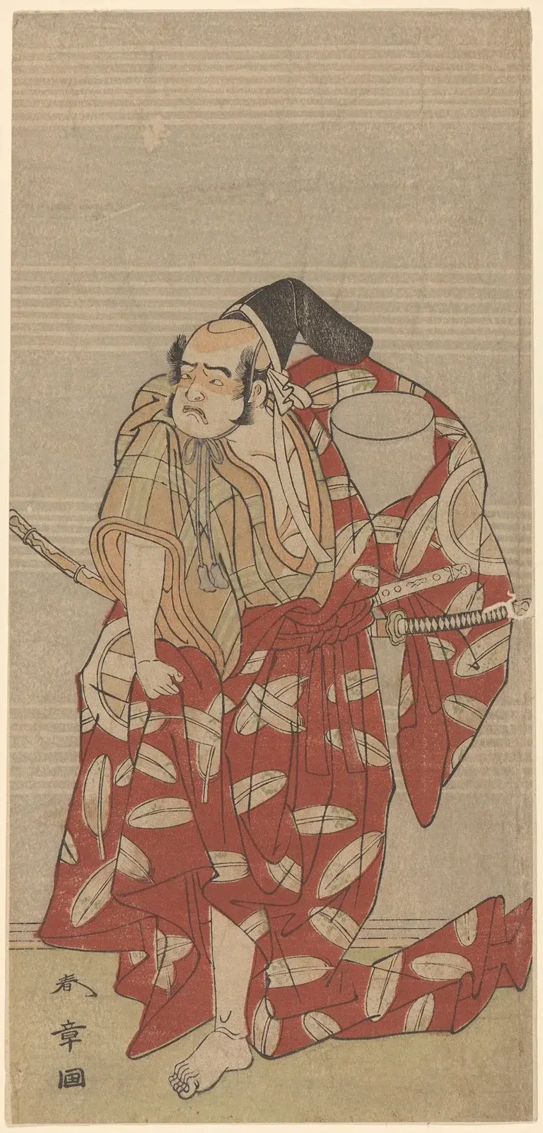 Skådespelaren Otoni Hiroji som samuraj med låda av Katsukawa Shunshō