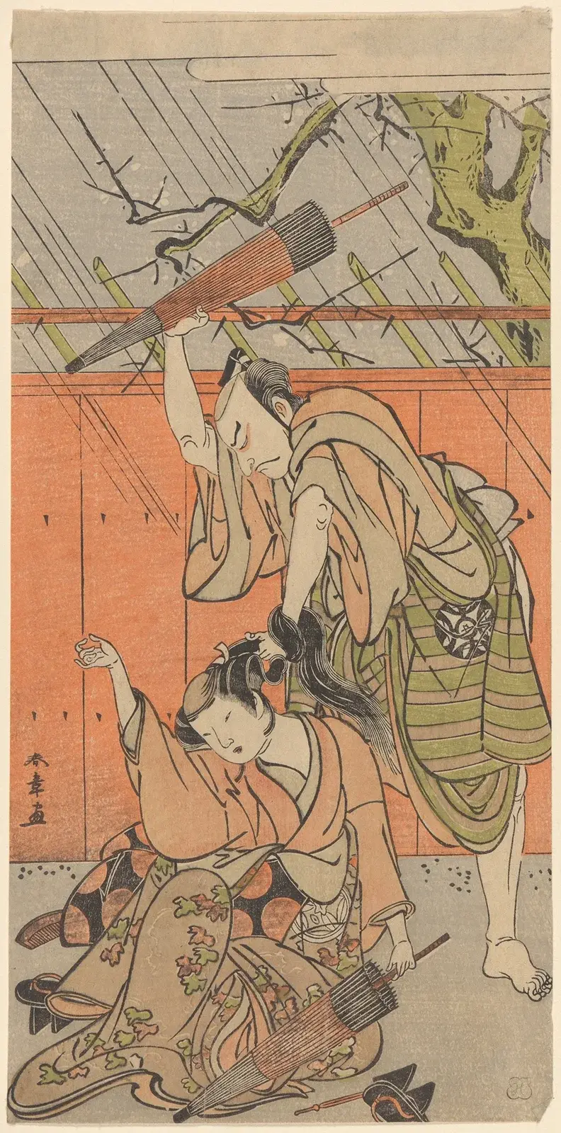Skådespelarna Nakamura Nakazo I och Yamashita Kinsaku II av Katsukawa Shunshō