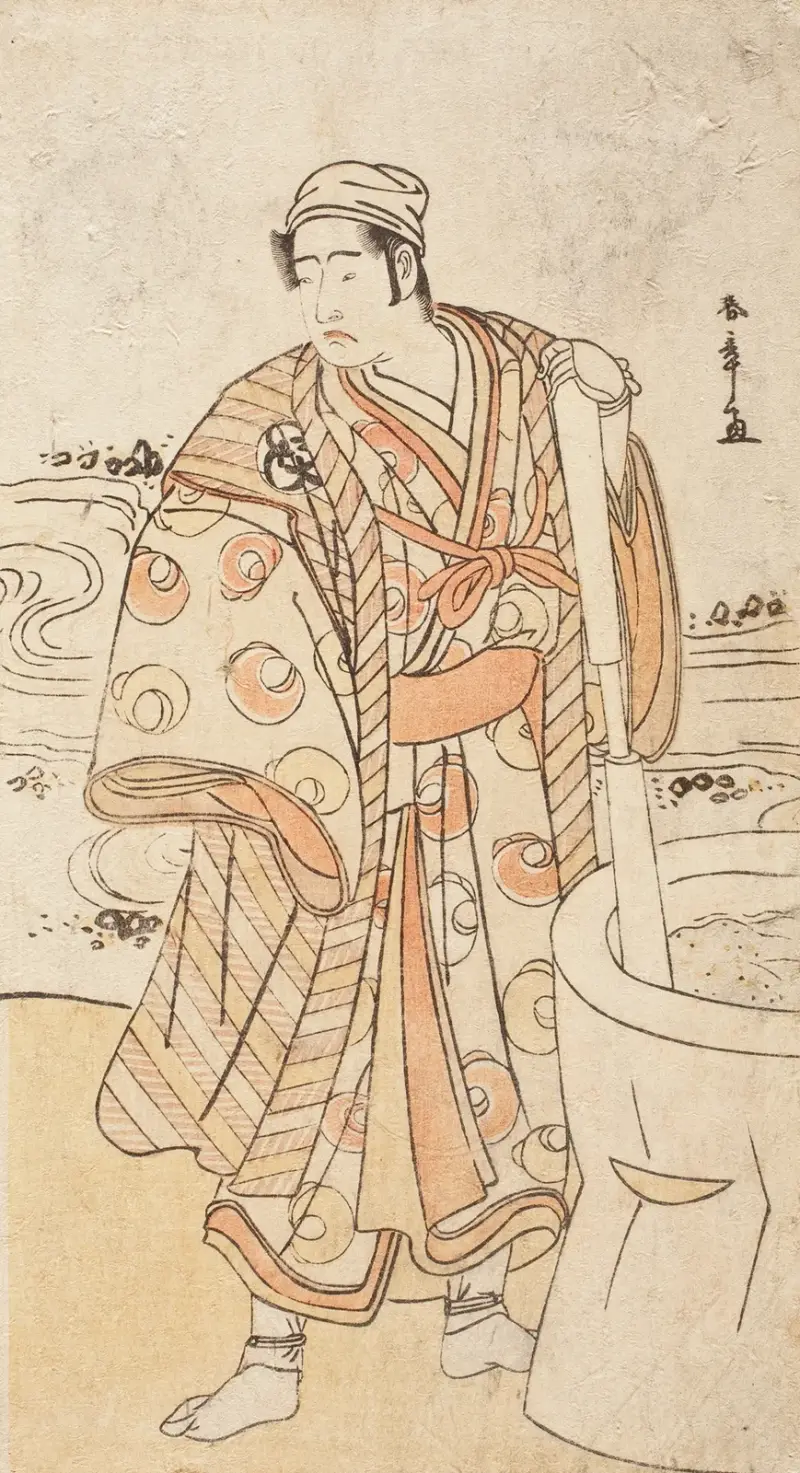 Bandō Mitsugorō I som en hägers ande förklädd till bomullstillverkaren Megamagosaburō av Katsukawa Shunshō