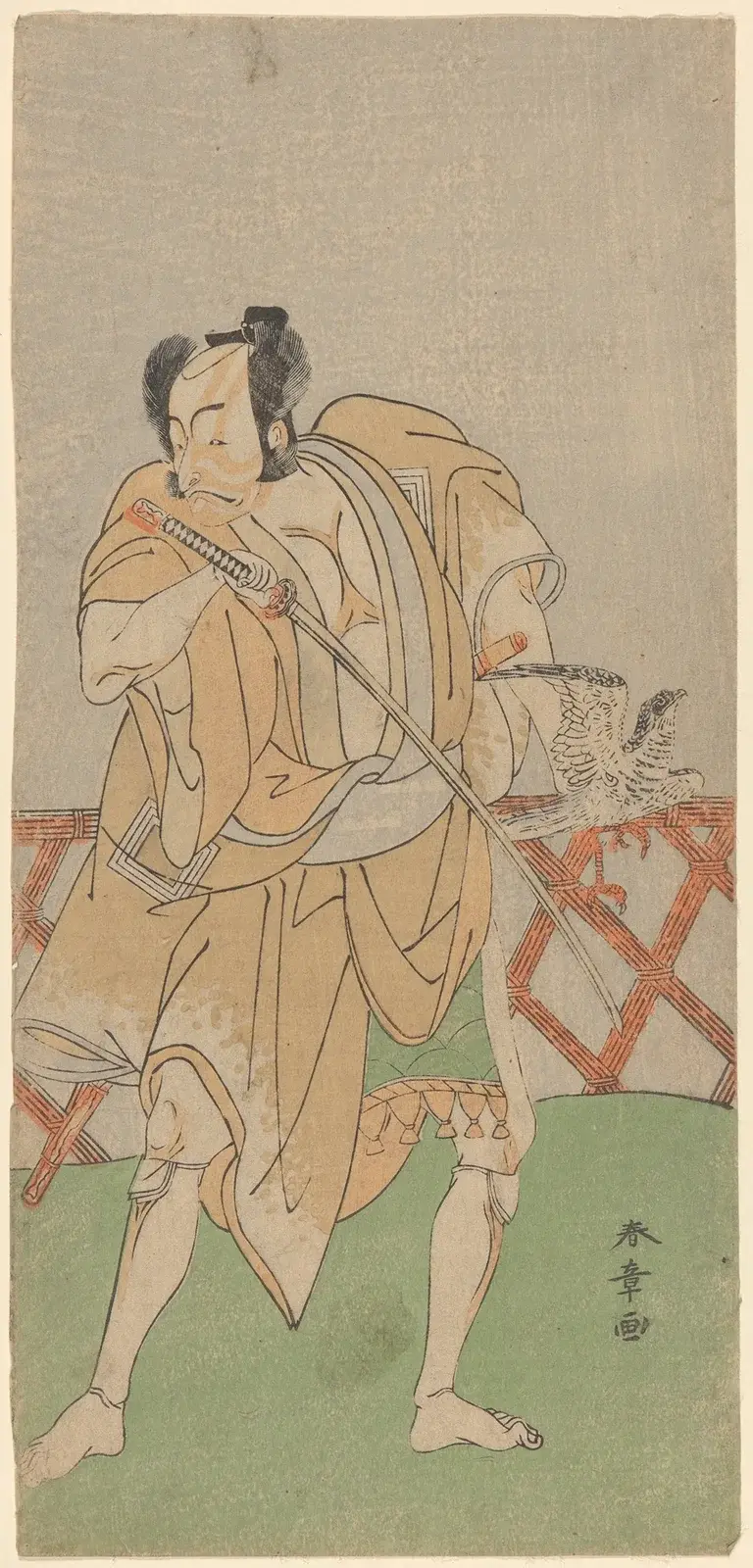 Skådespelaren Ichikawa Danjuro med hök och svärd av Katsukawa Shunshō