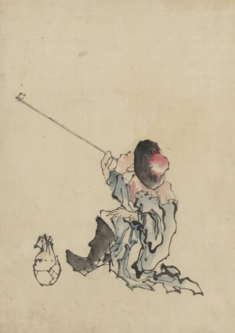 Sittande resande med lång pipa av Katsushika Hokusai
