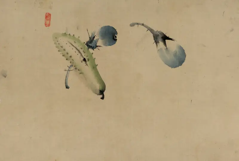 Gurka eller squash och aubergine av Katsushika Hokusai
