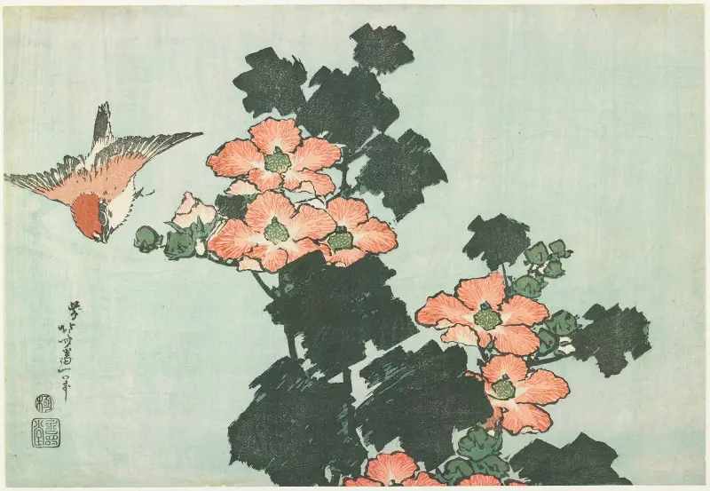 Hibiskus und Sperling von Katsushika Hokusai