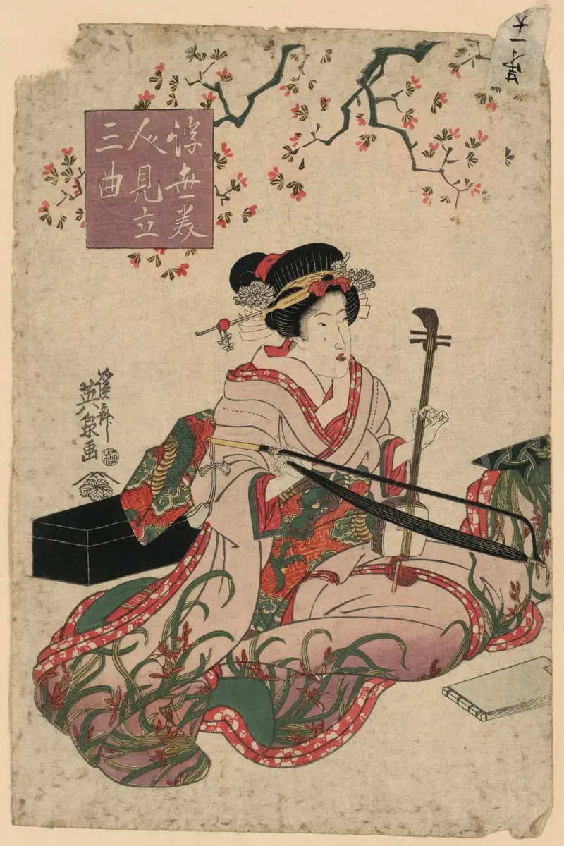 Ukiyo bijin mitate sankyoku av Keisai Eisen