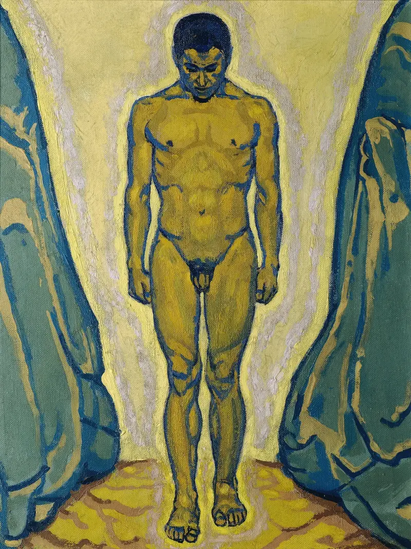 Stående yngling mellan klippor av Koloman Moser