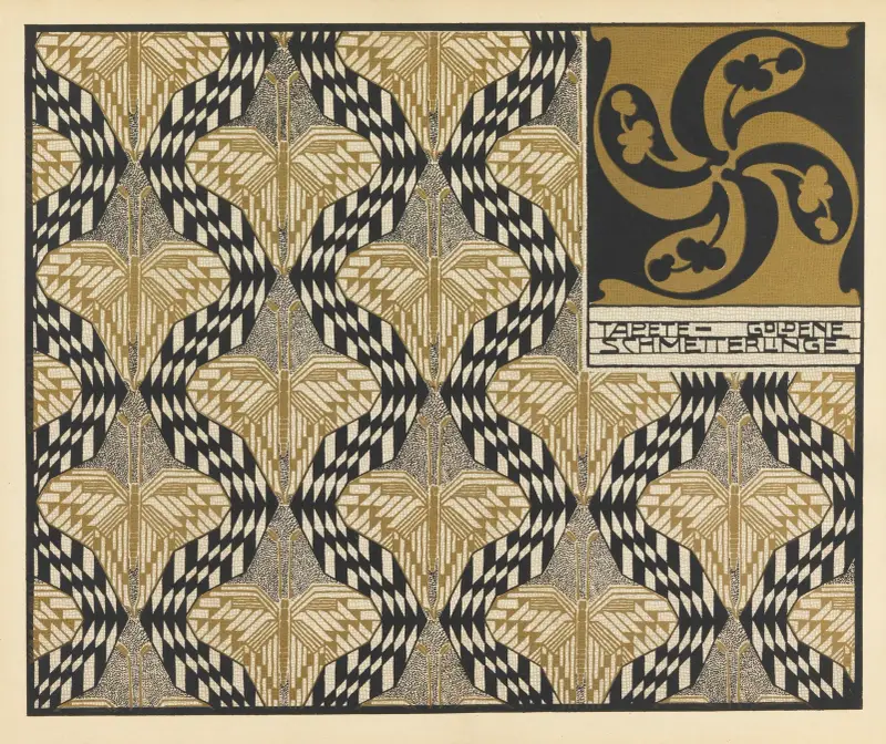 Tapete Goldene Schmetterlinge (Golden Butterfly Wallpaper) av Koloman Moser