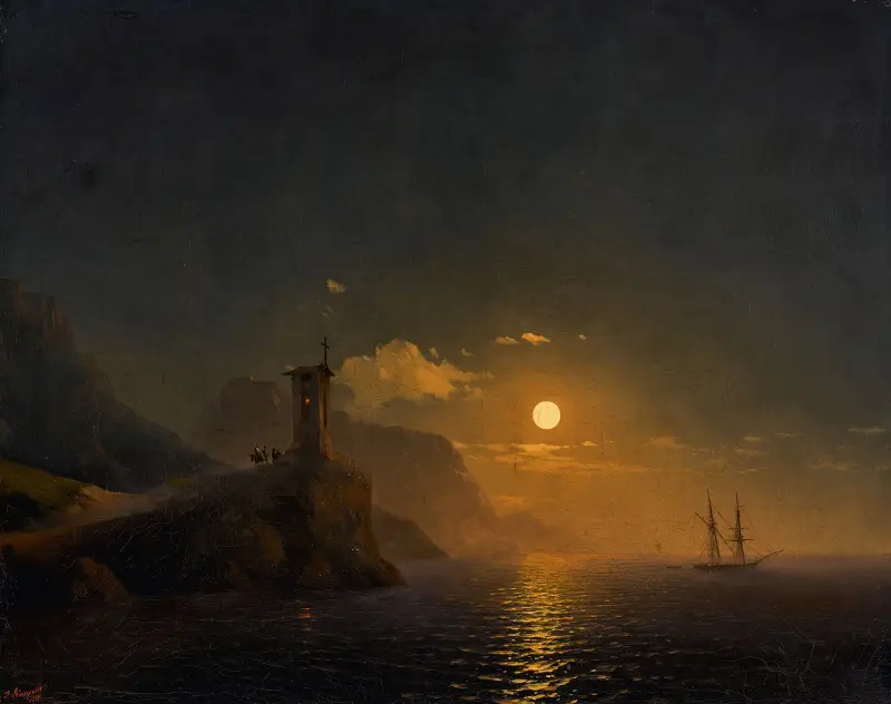 Kapellet vid kusten en månljus natt av Ivan Konstantinovich Aivazovsky