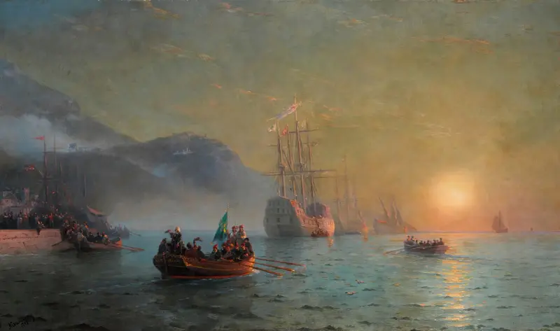 Columbus avsked innan han ger sig av från hamnen Palos i Spanien av Ivan Konstantinovich Aivazovsky