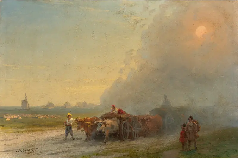 Oxkärror på ukrainska stäppen av Ivan Konstantinovich Aivazovsky