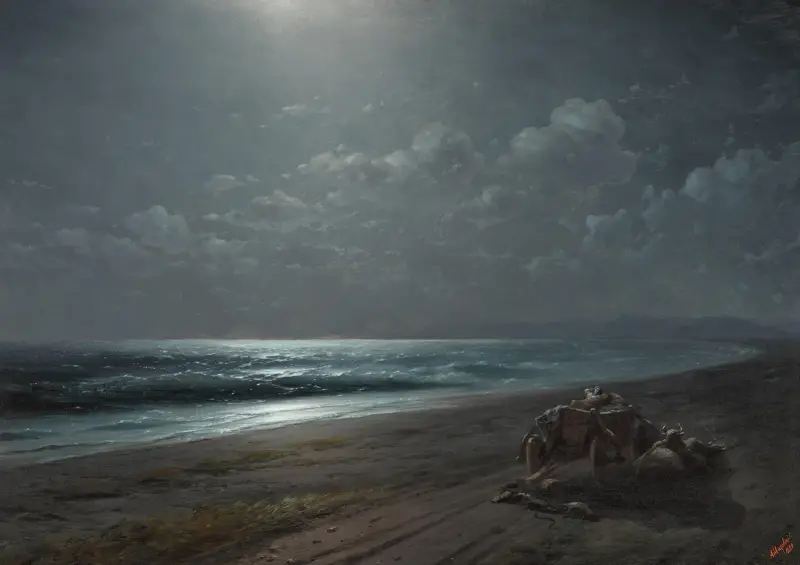 Vila vid havet en månljus natt av Ivan Konstantinovich Aivazovsky