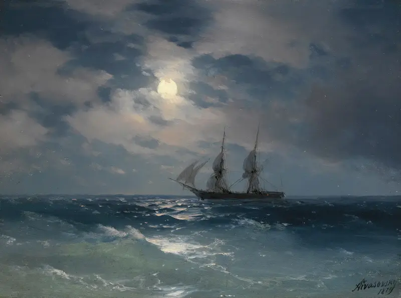Briggen Merkurij i månsken av Ivan Konstantinovich Aivazovsky