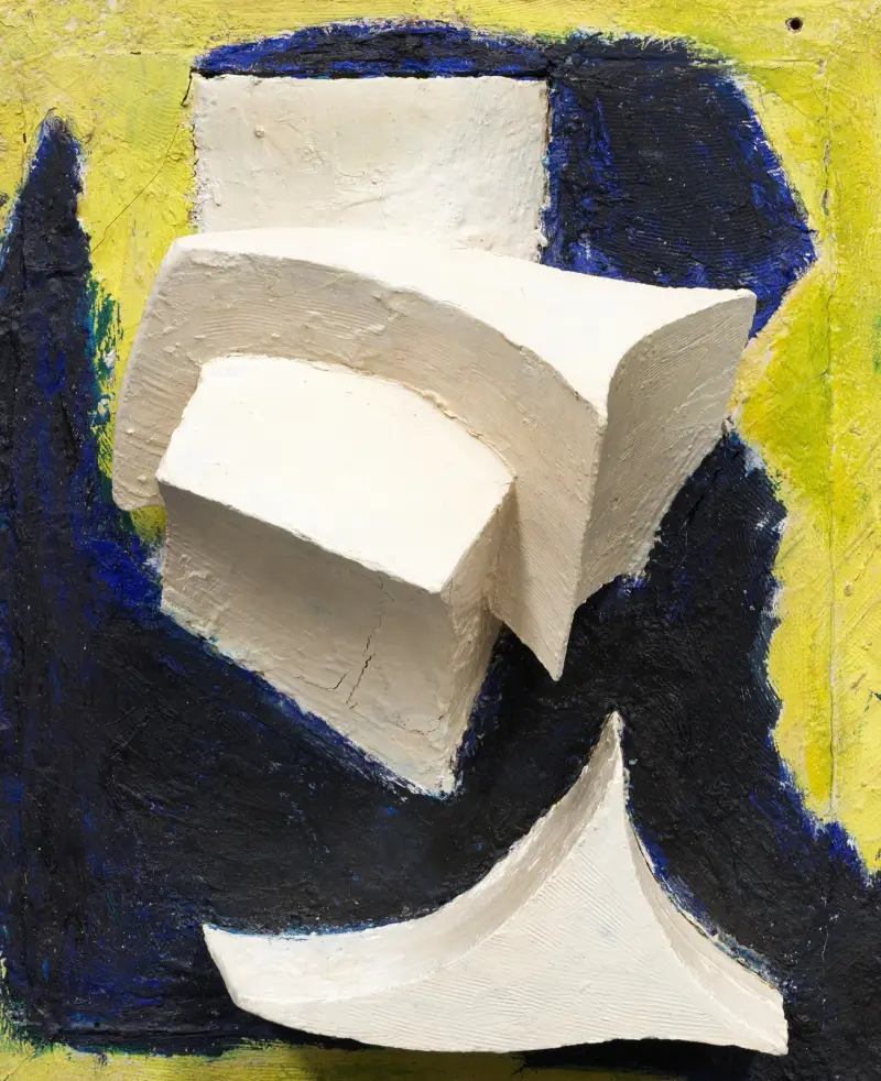 Bez názvu (Pohyblivá bílá na modré a žluté), 1944, Kurt Schwitters