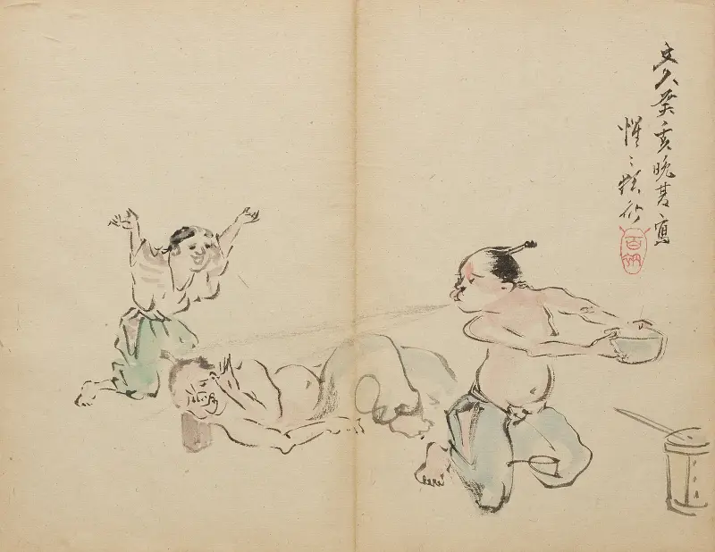 Osvěžující sprcha při zdřímnutí, Kawanabe Kyōsai