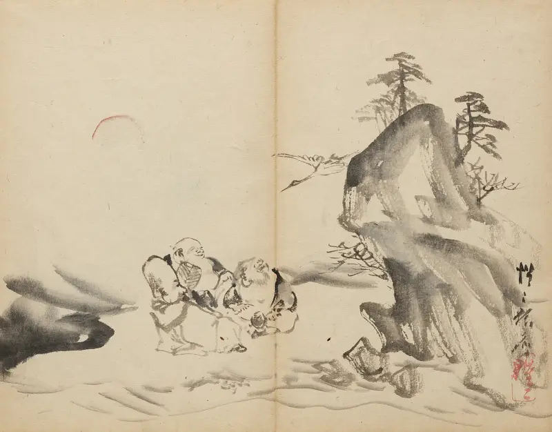 Lyckogudar vid berget Penglai av Kawanabe Kyōsai