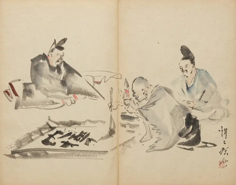 Mniši při kaligrafii, Kawanabe Kyōsai