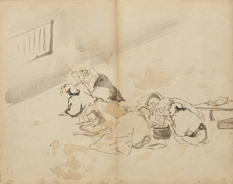Ludzie jedzący i czytający, Kawanabe Kyōsai