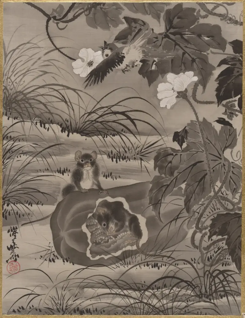 Ratten und Kalebasse von Kawanabe Kyōsai