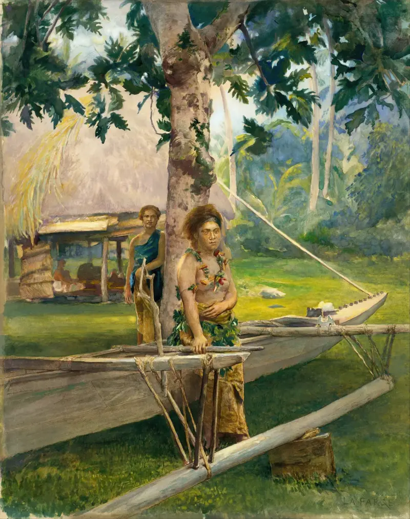 Porträt von Faase, der Taupo – der offiziellen Jungfrau – in der Fagaloa Bay, und ihrer Duenna, Samoa von John La Farge