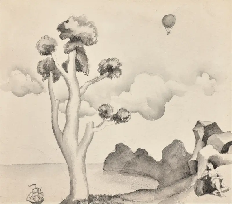 Figur med båt och ballong av Roger de La Fresnaye