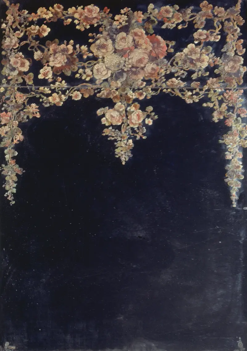 Blomstergirlanger. Målning på en spegel. av Narcisse-Virgile Diaz de La Peña