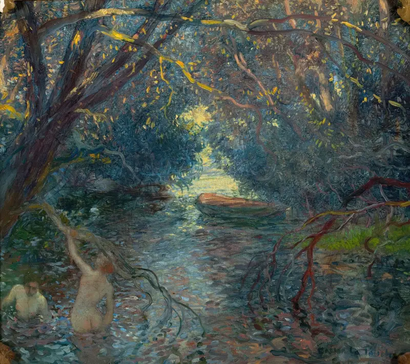Pond, Bathers, Canoe av Gaston La Touche