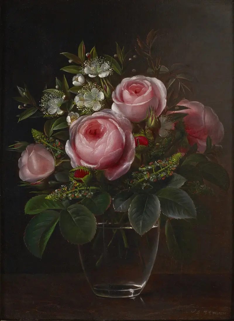 Rosen und Anemonen in einer Glasvase von Johan Laurentz Jensen
