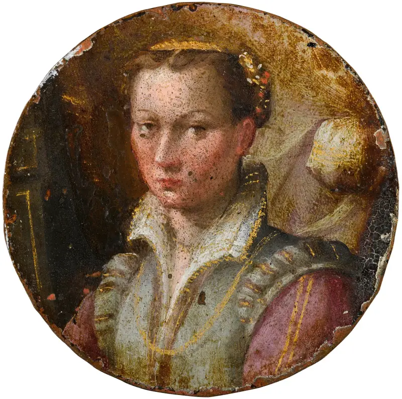 Porträtt av en ung kvinna, halvfigur, i grön klänning med rosa ärmar av Lavinia Fontana