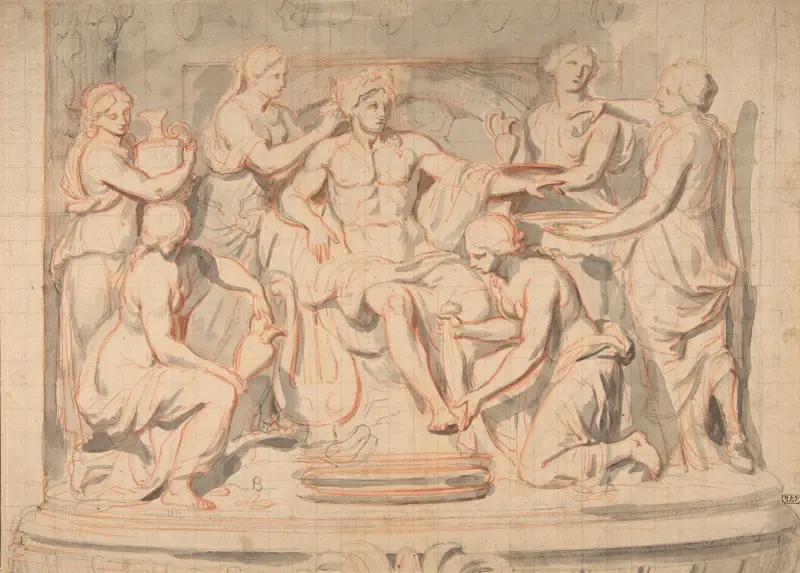 Apollon badande, bevakad av Thetis nymfer av Charles Le Brun