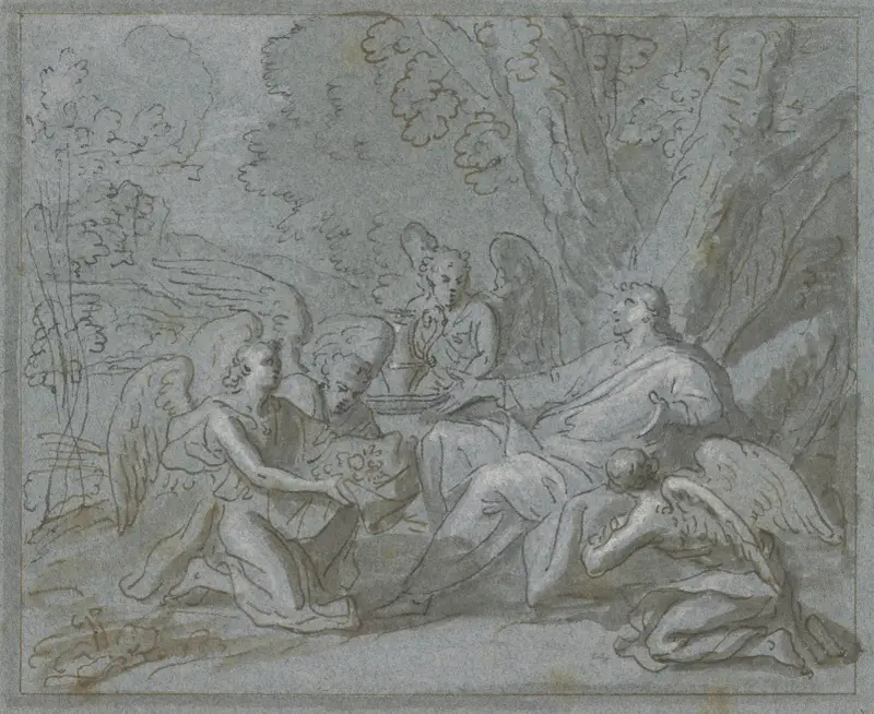 Christus von vier Engeln bedient av Charles Le Brun