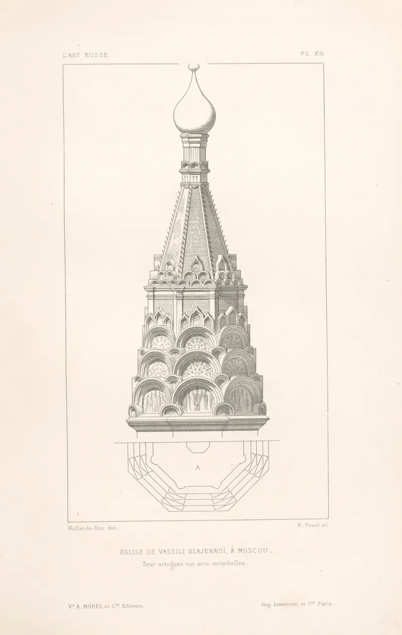 Église de Vassili Blajennoï, à Moscou. — Tour octogone sur arcs encorbellés av Eugène-Emmanuel Viollet-le-Duc