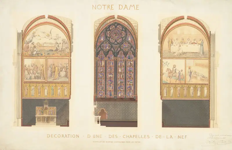 Plan för renovering av ett kapell i långhuset i Notre-Dame-katedralen, Paris av Eugène-Emmanuel Viollet-le-Duc