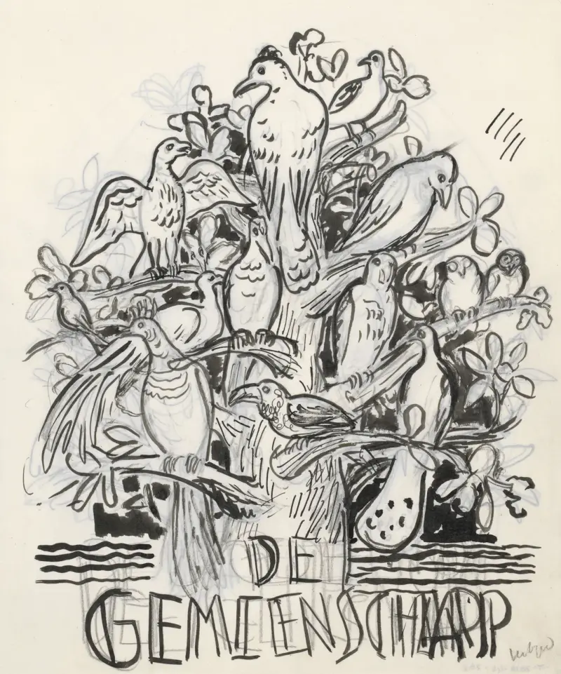 Boom met vogels (omslagontwerp voor De Gemeenschap) av Leo Gestel