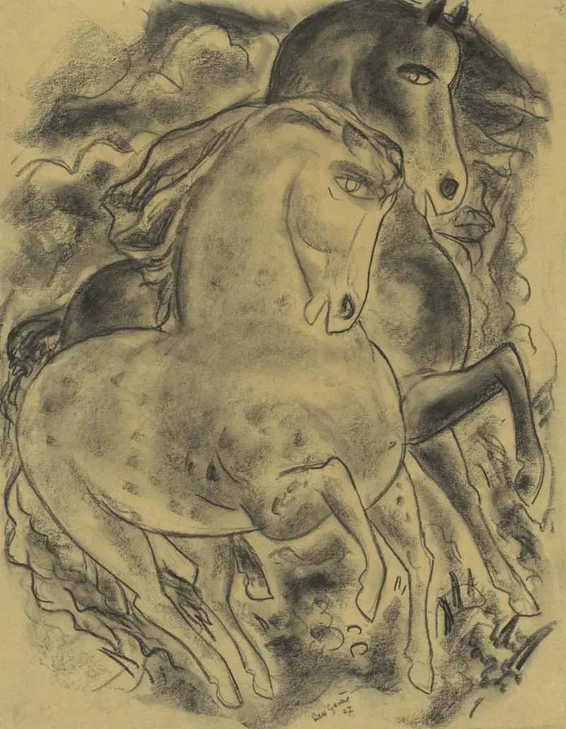 Skizzenblatt mit zwei Pferden von Leo Gestel