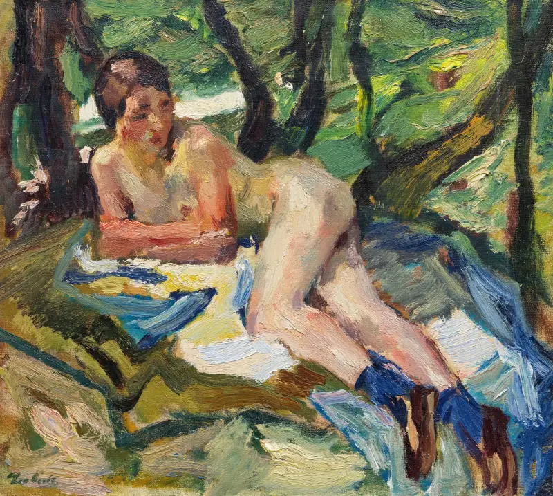 Aktstudie zu den Badenden II av Leo Putz
