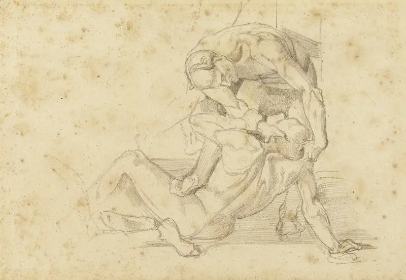 Deux hommes nus luttant (copie d’un fragment de fresque par Luca Signorelli) av Léon Bonnat