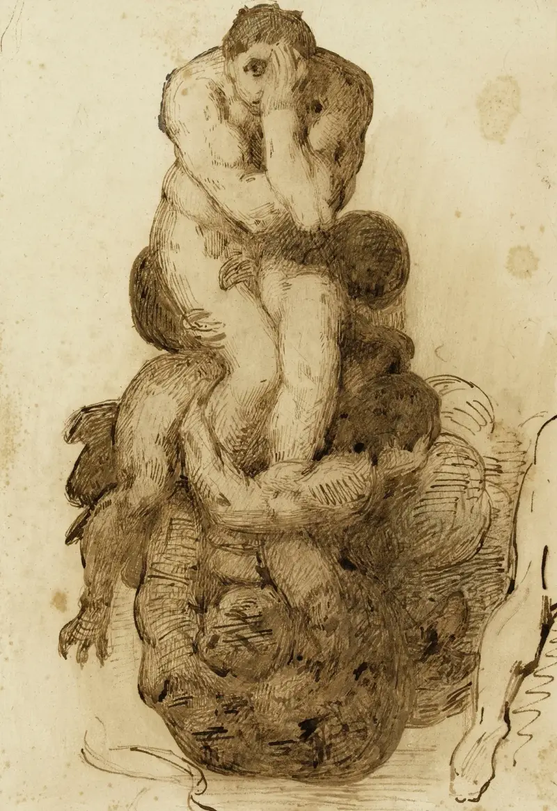 Studie av en fördömd från Yttersta domen i Sixtinska kapellet i Rom, efter Michelangelo av Léon Bonnat