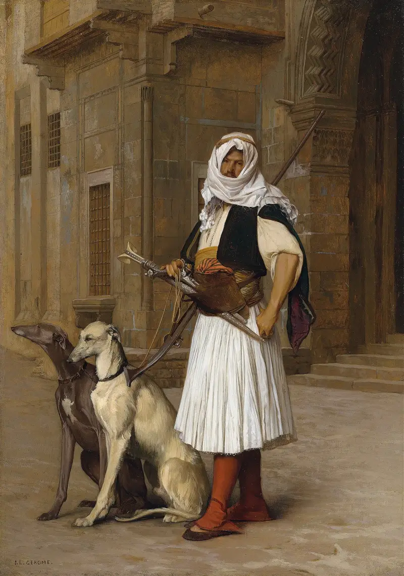 Arnaut se dvěma whippety, Jean-Léon Gérôme