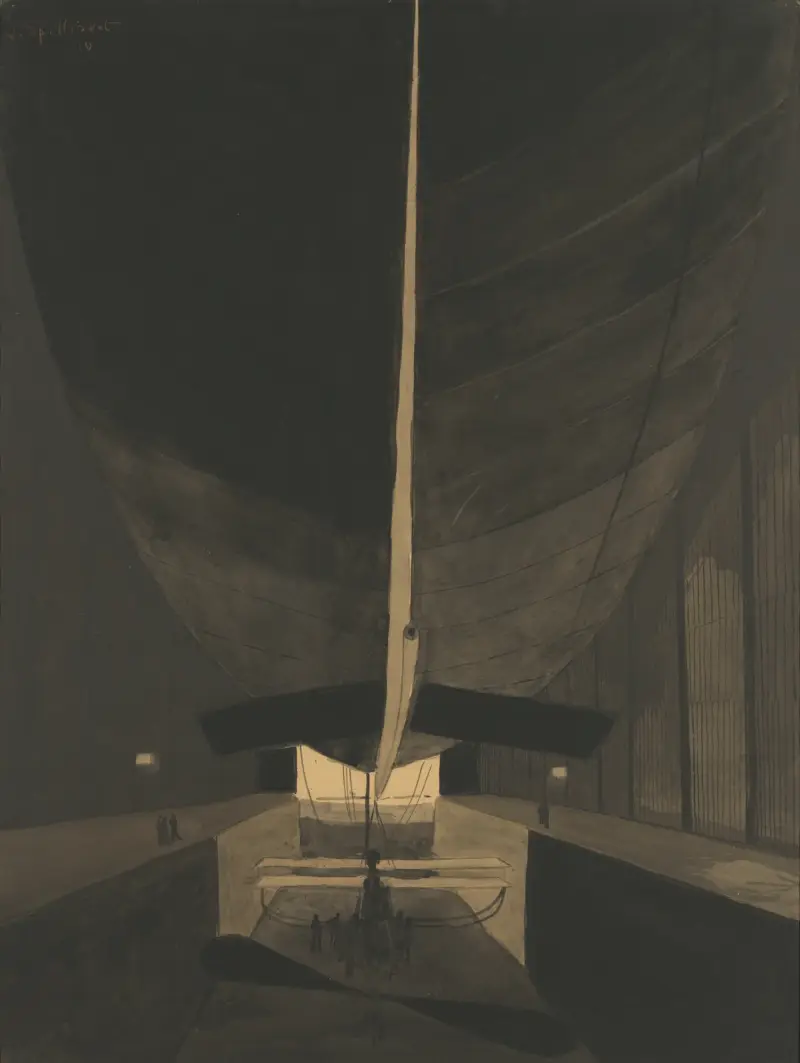 Luftskeppet Belgique II i sin hangar av Léon Spilliaert