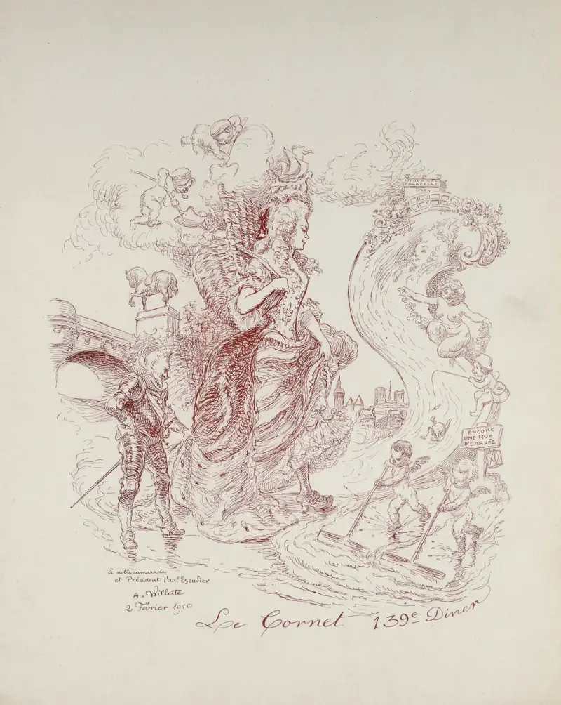 Café Cardinal. 139:e middagen på Cornet, 8 februari 1910 av Adolphe Léon Willette