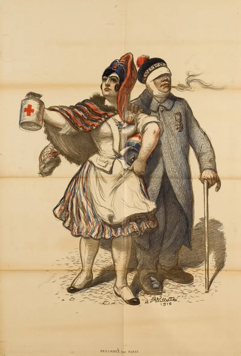 Raněný voják a markytánka, Adolphe Léon Willette