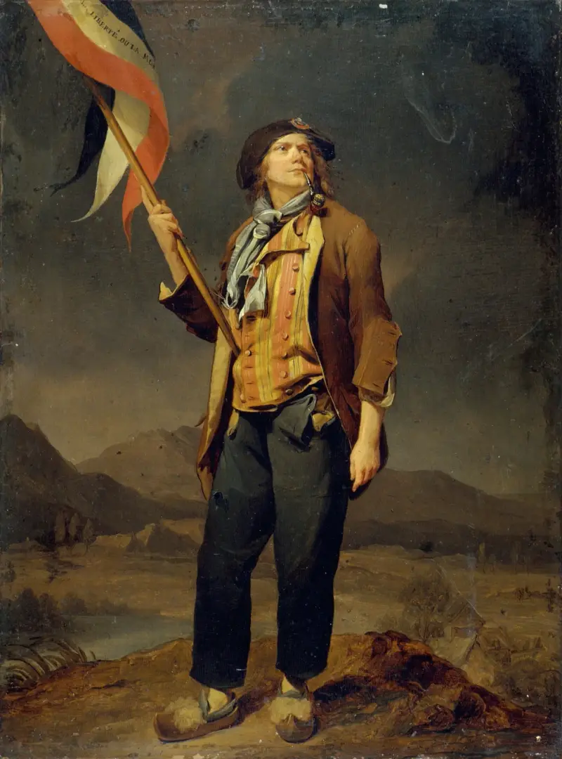 Porträt des Sängers Simon Chenard (1758–1832) im Sansculotten-Kostüm, mit einer Flagge beim Freiheitsfest in Savoyen am 14. Oktober 1792 von Louis-Léopold Boilly