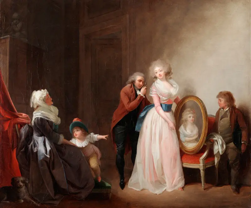 Kvinna som visar sitt porträtt av Louis-Léopold Boilly