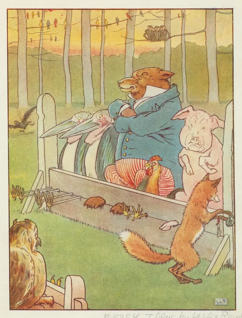 Animals locked in the stocks. av Leonard Leslie Brooke
