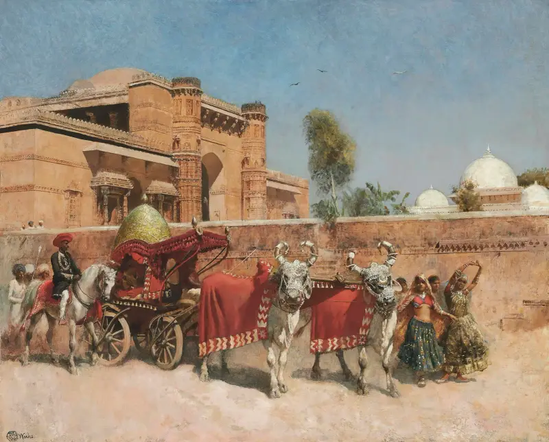 A Wedding Procession before a Palace in Rajasthan av Edwin Lord Weeks