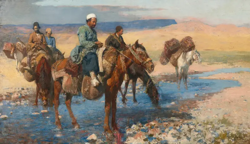 Pferde an der Furt – Persien von Edwin Lord Weeks