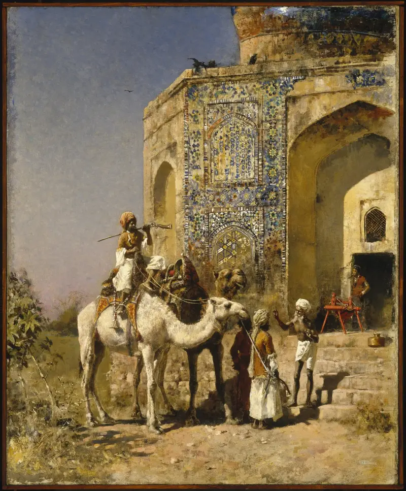 Den gamla moskén med blått kakel utanför Delhi, Indien av Edwin Lord Weeks