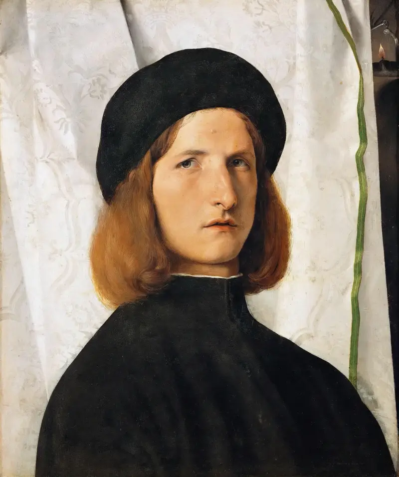 Porträtt av ung man med lampa av Lorenzo Lotto