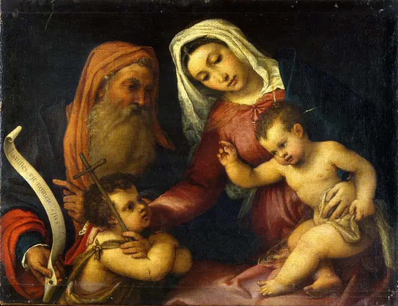 Jungfru Maria med barnet och helgonen Sakarias och Johannes Döparen av Lorenzo Lotto