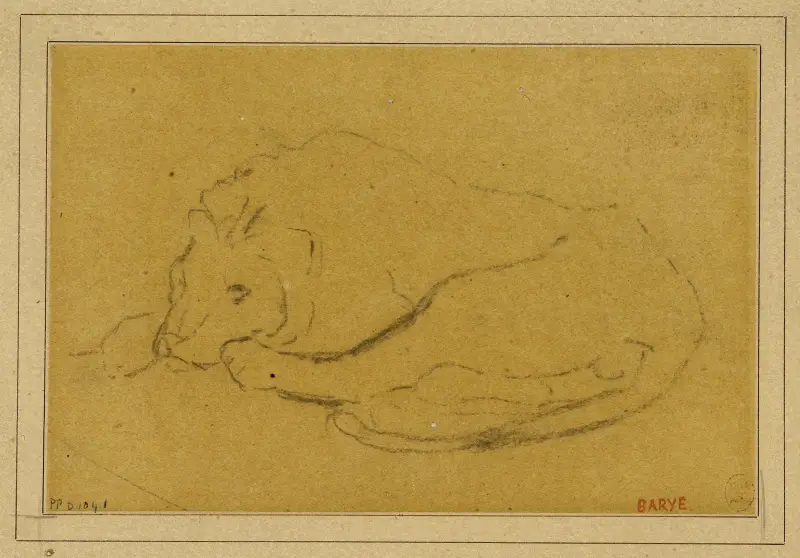 Liegender Löwe, den Kopf zwischen den Pfoten von Antoine-Louis Barye